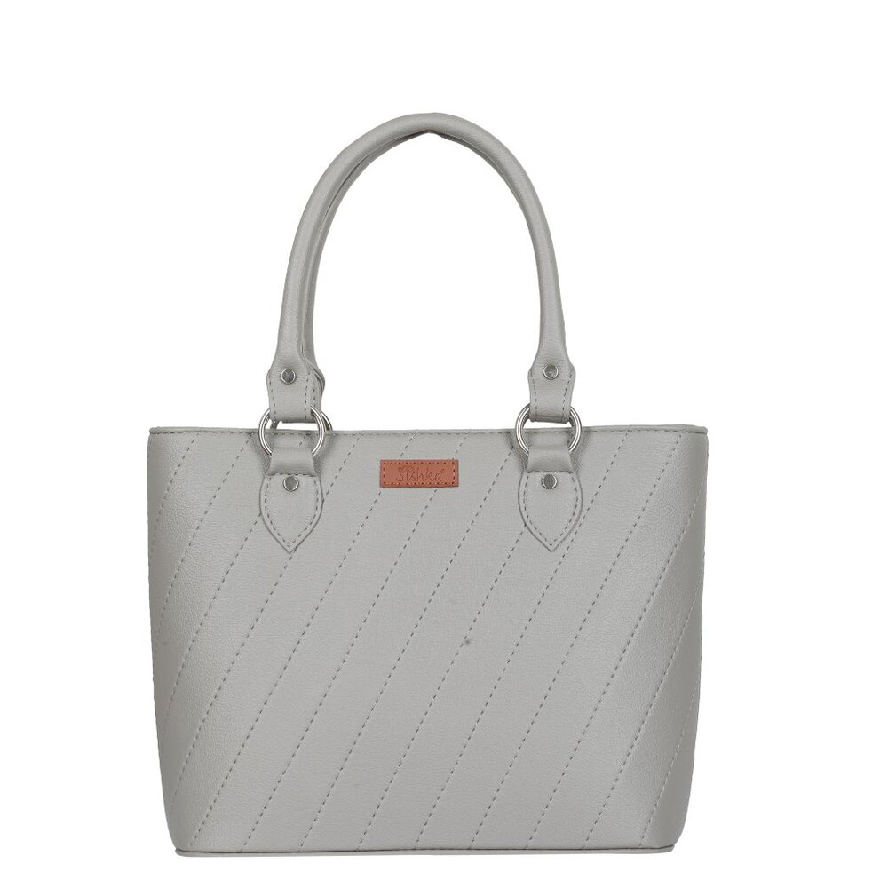 Top-Handle Tote Bag – Vegan Leather Women's Grey Satchel Purse or Shoulder Bag